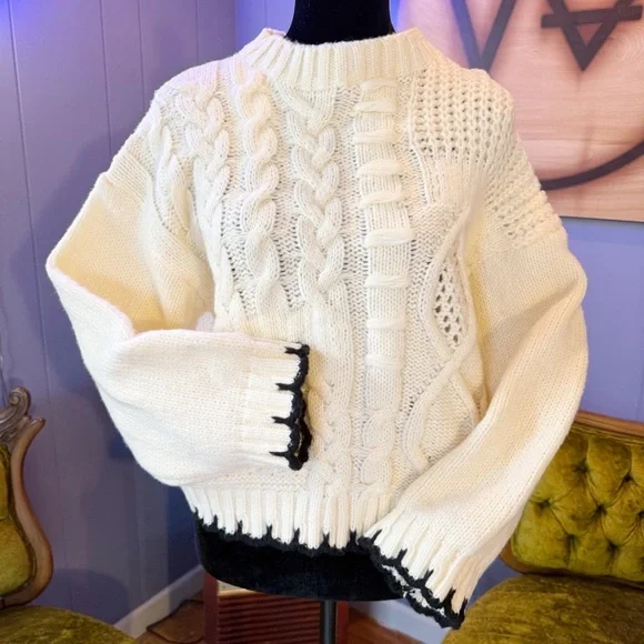 NWT Anthropologie Little Lies Cable Stitch Sweater Size S/M - Picture 2 of 12
